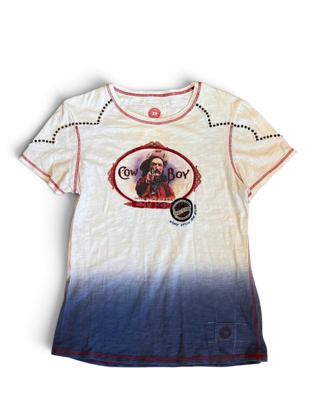 Double D Ranch Women’s Sz XL Studded Western Cowboy Tee Shirt Cotton